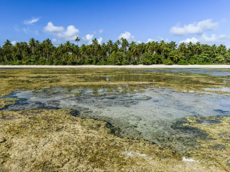 Piscinas naturais formadas pelo mar na Praia de Moreré